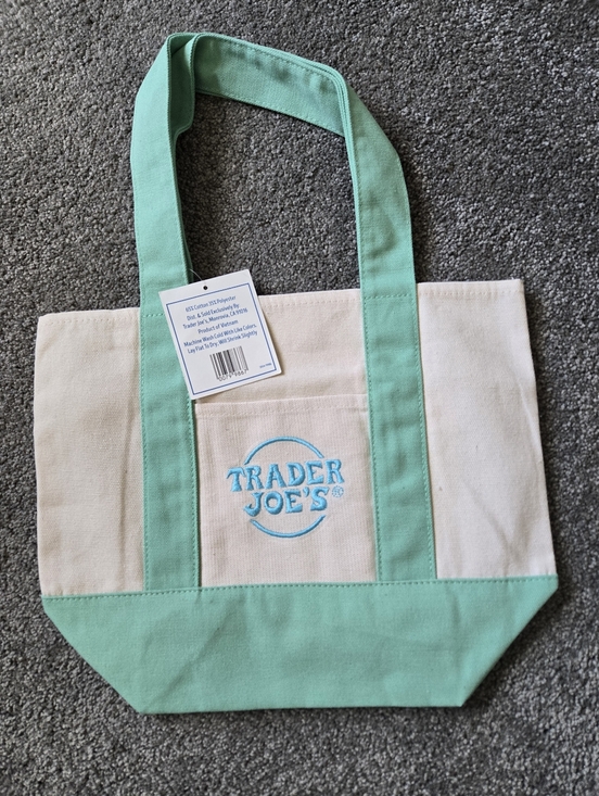 Trader Joe's Mini Pastel Canvas Tote Bag in Mint - Picture 2 of 3